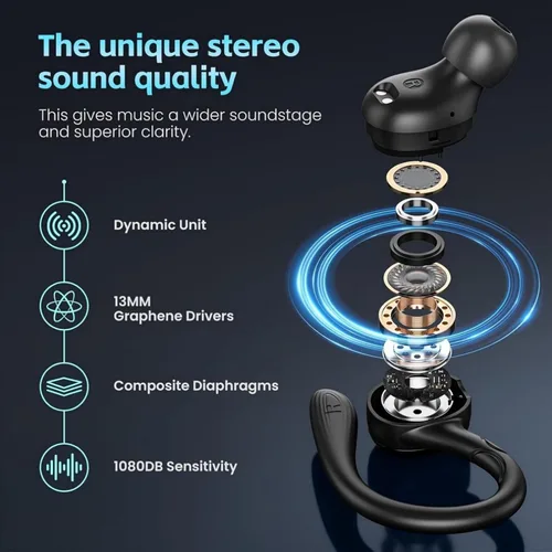 Miniatura 2 de Auriculares inalámbricos Bluetooth 5.3 con cancelación de ruido, auriculares estéreo con micrófono IPX7 resistentes al agua con gancho para teléfono