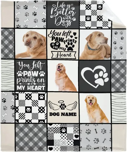 Miniatura 12 de Manta Personalizada de Huellas de Perro con Foto y Nombre para Amantes de Mascotas, Manta Suave de Franela de Vellón Regalo para Amantes de Perros
