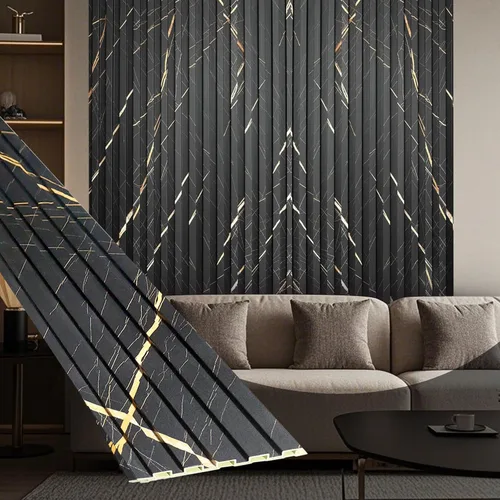 Miniatura 43 de OUZUGIE WPC Paneles de Pared de Rejilla Acústica, Paquete de 8 Paneles de Pared 3D de 114 x 6 Pulgadas para Decoración de Paredes Interiores, Sala