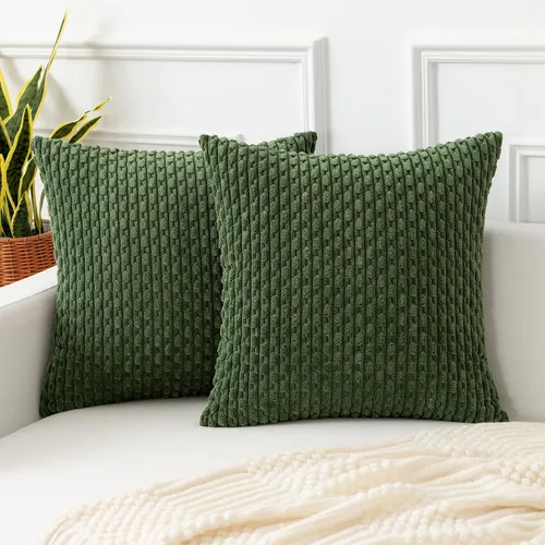 Miniatura 40 de Kevin Textile - Juego de 2 fundas de almohada decorativas de pana de 22 x 22 pulgadas, suaves, estilo bohemio, a rayas, decoración moderna del hogar