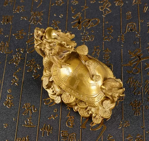 Miniatura 7 de BRASSTAR Tortuga de dragón FengShui de latón con estatua Ruyi decoración del hogar de la oficina Atrae riqueza fortuna carrera suerte amuleto