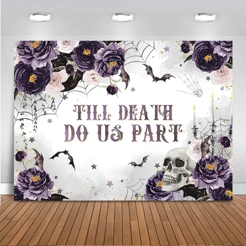 Mocsicka Till Death Do Us Part - Telón de fondo para Halloween, esqueleto gótico, flores, despedida de soltera, fotografía, fondo espeluznante,