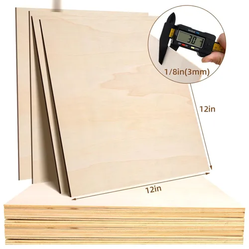 Miniatura 2 de Paquete de 24 hojas de tilo de 1/8, 0.118 in de tilo para corte láser, hojas de madera sin terminar de 12 x 12 pulgadas para grabado, manualidades