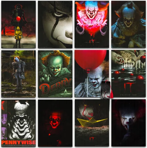 Juego de libro de pósteres de TI con 12 carteles de TI con Pennywise, Georgie, Eddie y más con marcador | Decoración de habitación de TI, carteles