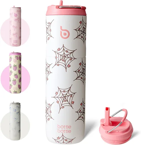 Miniatura 20 de BOTTLE BOTTLE Botella de agua aislada de 24 onzas con tapa de popote y asa para deportes, viajes, gimnasio, botellas de agua de acero inoxidable