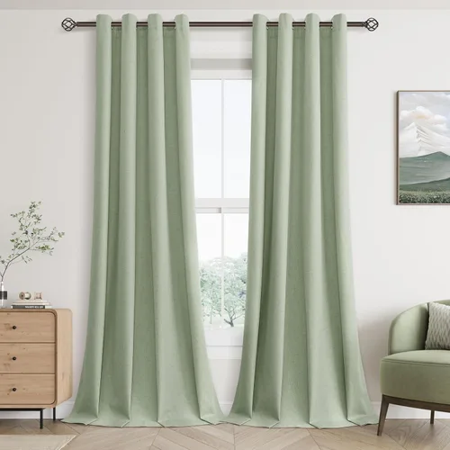 Miniatura 14 de Cream Linen Blackout Curtains 90 Length 2 Panels Set for Living Room Bedroom, 100% Black Out Thermal Insulated Linen Drapes, Room Darkening Grommet