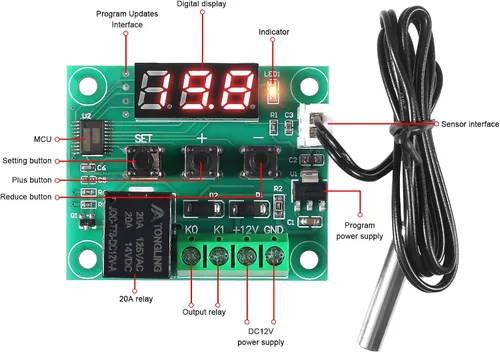 Miniatura 2 de 2 módulos controladores de temperatura W1209, pantalla LED, módulo de termostato digital con funda DC 12 V, interruptor electrónico digital