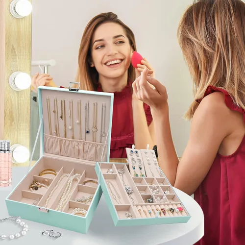 Miniatura 6 de ProCase - Joyero grande de cuero con dos niveles para organizar aretes, pulseras, anillos, relojes, para mujeres, niñas, regalo ideal para novia