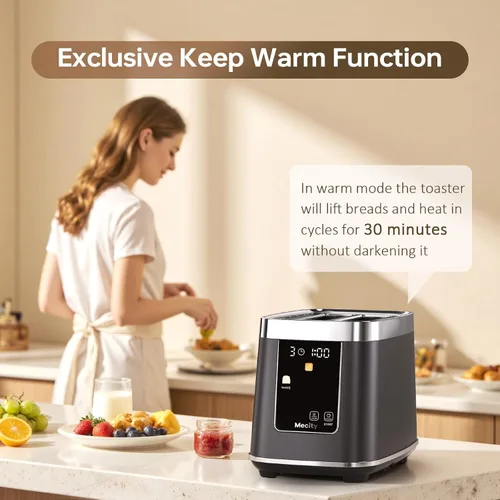 Miniatura 4 de Mecity Tostadora de 2 rebanadas con pantalla táctil y elevación automática, tostadora de acero inoxidable de tacto frío con 8 ajustes de pan, 5