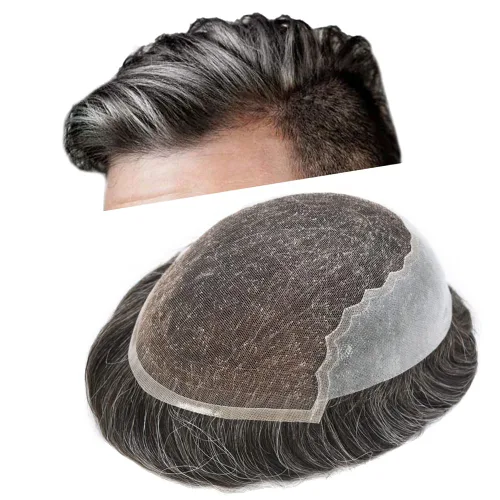 Miniatura 137 de Toupee - Sistemas de reemplazo de cabello para hombre, encaje frontal suizo, nudo blanqueado, pieza de cabello humano natural 1# negro azabache, 8 x