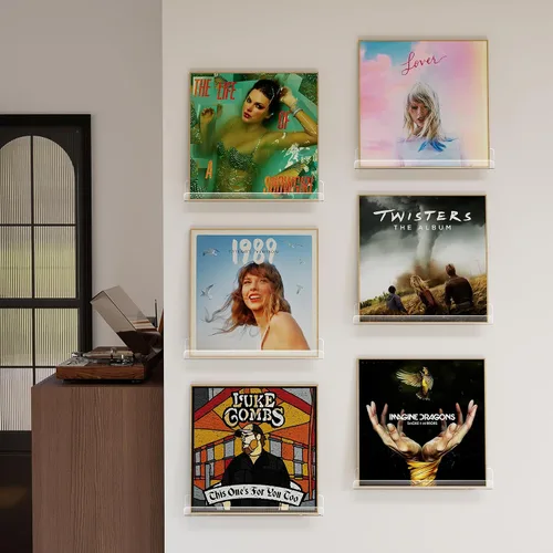 Miniatura 5 de Laurensory Estante para Discos de Vinilo de Montaje en Pared, Soporte Expositor de Álbumes de Acrílico Transparente de 12 Pulgadas, Estantes