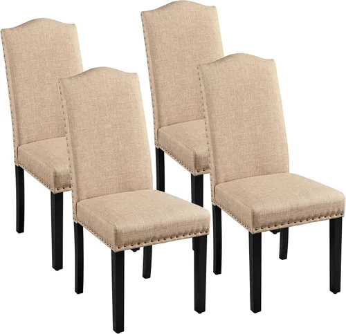 Miniatura 10 de Yaheetech Juego de 6 sillas de comedor tapizadas, sillas de cocina modernas con adornos de cabeza de clavo y patas de madera maciza para comedor