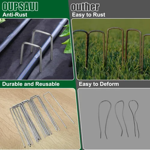 Miniatura 4 de OUPSAUI Estacas galvanizadas de 12 pulgadas para grapas de paisaje, 25/50/100/200 estacas de metal para jardín para tela de barrera de malezas