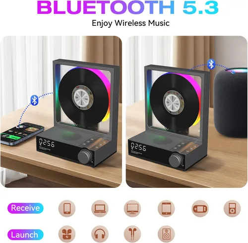 Miniatura 11 de HOTT - Reproductor de CD portátil, reproductores de CD retro Bluetooth 5.3 para el hogar, reproductor de música con altavoz de alta fidelidad, 4000