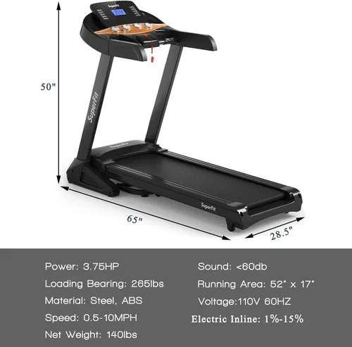 Miniatura 7 de GYMAX Cinta de correr plegable de 3.75 HP, caminadora inclinada automática del 1 al 15% con control de aplicación GYMAX App, 12 programas
