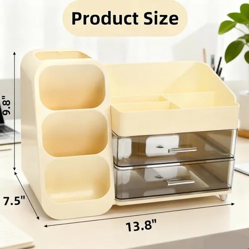 Miniatura 2 de Covzoe Organizador de maquillaje grande con soporte para pinceles, espaciosa vitrina de cosméticos con cajones para tocador, solución
