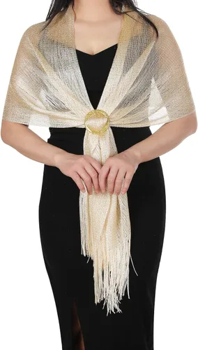 Aster Chales metálicos brillantes y envolturas para vestidos de noche con hebilla para mujer, chales y envolturas para fiesta, novia, dama de honor