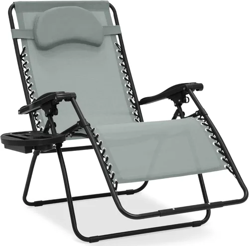 Miniatura 10 de Best Choice Products Silla de gravedad cero de gran tamaño, plegable para patio al aire libre, reclinable, con soporte para tazas, bandeja de Verde