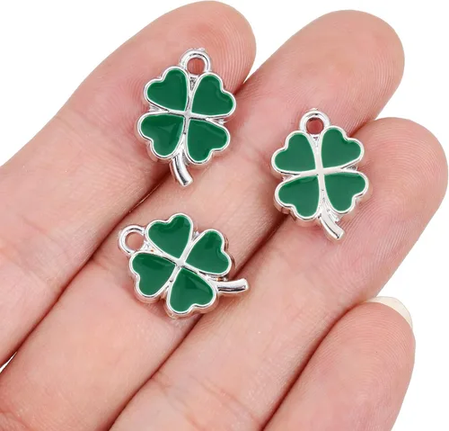 Miniatura 6 de Valiclud Adornos de cuatro hojas, 25 dijes de esmalte verde para hacer joyas, perfectos para manualidades, collares, pulseras y ocasiones especiales