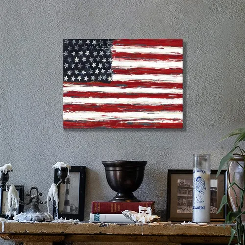 Miniatura 2 de SD SOFT DANCE Pintura de la bandera de la vieja gloria: arte de pared vintage con bandera estadounidense, estrellas y rayas sobre fondo de madera