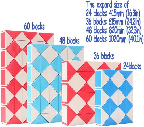 Miniatura 4 de TANCH Juego de 2 cubos mágicos de serpiente de 36 etapas, rompecabezas, cubos de velocidad, juguetes para niños, color al azar (36 bloques)