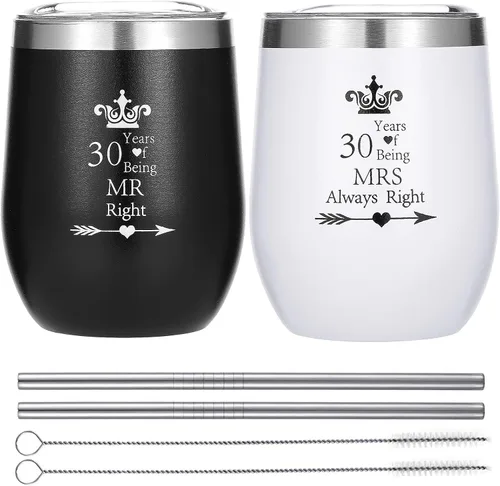 Miniatura 9 de Paquete de 2 vasos de vino de 20 años Mr Right Mrs Always Right 20º aniversario de boda, compromiso, copas para parejas y padres, de acero