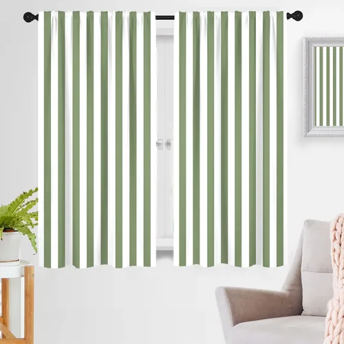 Miniatura 30 de zokyer Cortinas de ventana a rayas beige crema, modernas rayas verticales de 63 pulgadas de largo, 2 paneles, cortinas bohemias neutras para niños
