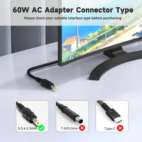 Miniatura 4 de Adaptador de corriente de 12V 5A compatible con Insignia TV 19″ 20″ 24″ 28″ 32″ LED HDTV NS-32D220NA16, NS-32D420NA16, NS-32D312NA15