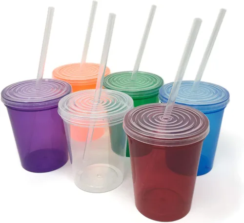 Miniatura 15 de Rolling Sands Vasos de plástico reutilizables para estadios con tapas, paquete de 6, vasos y tapas fabricados en Estados Unidos, incluye 6 popotes