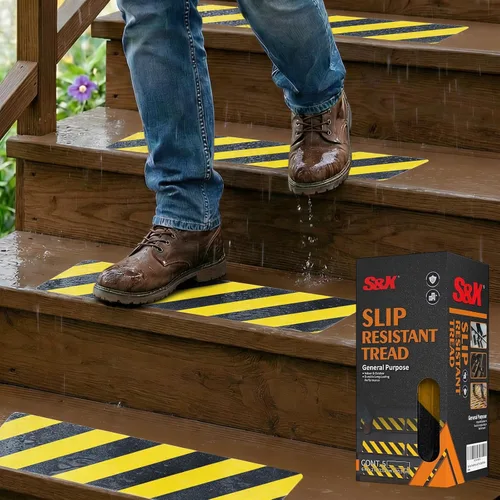 Miniatura 25 de S&X Peldaños de escaleras con cinta antideslizante reflectante de rayas 5 unidades/paquete, peldaños reflectantes de 6 x 24 pulgadas, peldaños