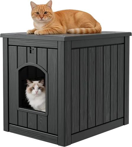 Miniatura 9 de Casa para gatos al aire libre, resistente a la intemperie, con garra, para gatos interiores y exteriores, resistente a la intemperie, material Café