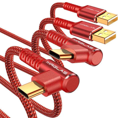 Miniatura 17 de MRGLAS Cable de carga USB C de 3.2A, [4 unidades, 10+6.6+3.3+1.6 pies] USB A a USB C en ángulo recto chapado en oro tipo C cargador de carga rápida