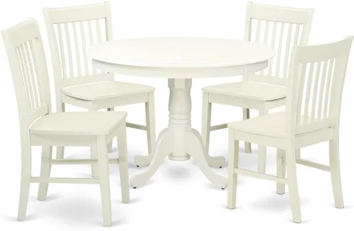 Miniatura 13 de East West Furniture HLNO3-BCH-W Juego de mesa y sillas de cocina de 3 piezas contiene una mesa de comedor redonda con pedestal y 2 sillas