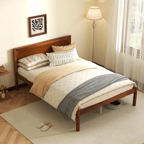 Miniatura 11 de KOMFOTT Marco de Cama de Madera Tamaño Twin con Cabecero, Marco de Cama de Madera Maciza con Soporte de Listones, Almacenamiento Debajo de la Cama