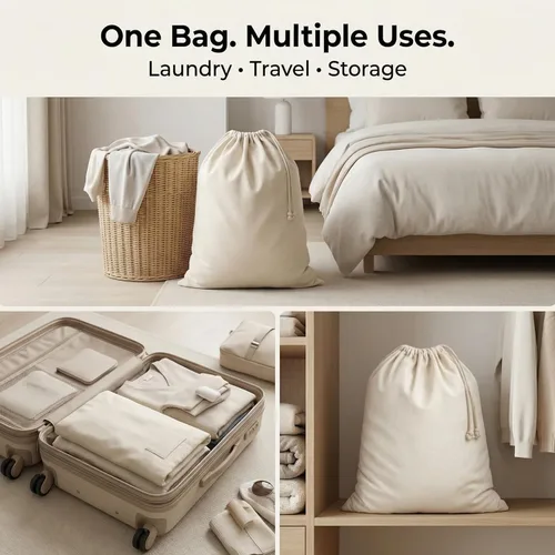 Miniatura 6 de Urban Villa Bolsa de lavandería 1 paquete de bolsa de lavandería extra grande de lona resistente, bolsas de lavandería de algodón natural, multiuso