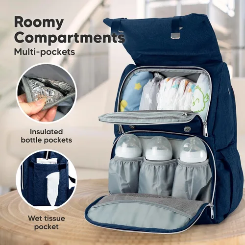 Miniatura 2 de KeaBabies Mochila para pañales para bebé con cambiador, bolsa de bebé impermeable para mamá y papá, bolsillos aislados para botellas, niños Azul