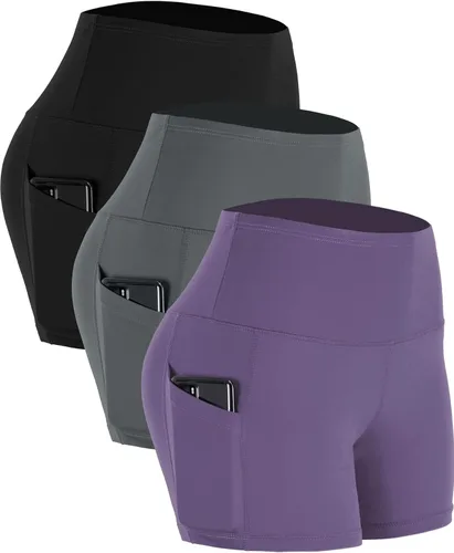 CADMUS - Pantalones cortos deportivos de tiro alto para mujer, para yoga, acondicionamiento físico y correr, con bolsillos profundos