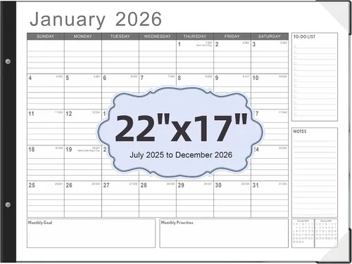 Miniatura 8 de Calendario de escritorio grande 2025-2026, calendario de escritorio de 22 x 17 pulgadas, julio de 2025 a diciembre de 2026, calendario de escritorio