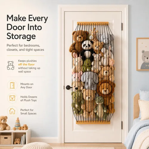 Miniatura 4 de Organizador de madera para almacenamiento de animales de peluche, para habitación de niños, lindo y duradero para pared o puerta, longitud Negro