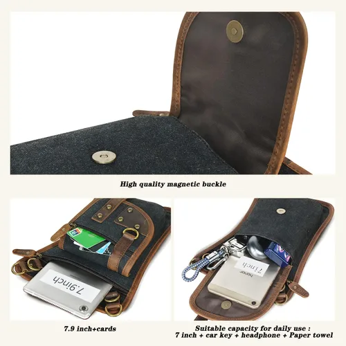 Miniatura 5 de Handadsume Lona resistente al agua + cuero para motocicleta, viajes, riñonera de viaje, bolsa de pierna para hombres y mujeres FB2141, 2141-negro