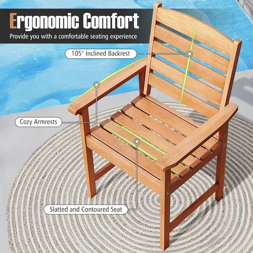 Miniatura 6 de Tangkula Juego de 2 sillas de comedor de madera para patio, sillas de comedor de madera para exteriores con respaldo alto y asiento de listones
