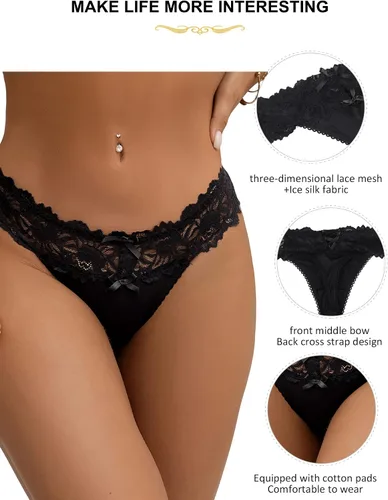 Miniatura 88 de ohyeah Tangas sexy de encaje tangas bragas de tiro bajo ropa interior para mujer de algodón entrepierna braga tangas bragas 4-18