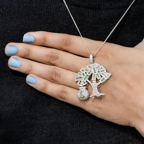 Miniatura 6 de Octa Pearl - Colgante de circonita cúbica blanca y verde de 3.16 quilates hecho a mano para el árbol del dinero, para mujeres u hombres en plata
