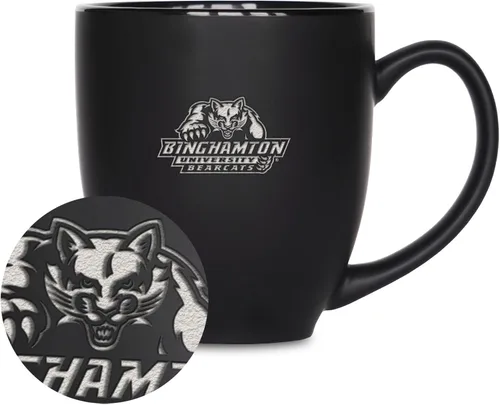 Miniatura 303 de Rico Industries - Taza de cerámica mate negra con grabado láser estándar de 15oz para NCAA (escuelas T & U) - Para bebidas calientes o frías