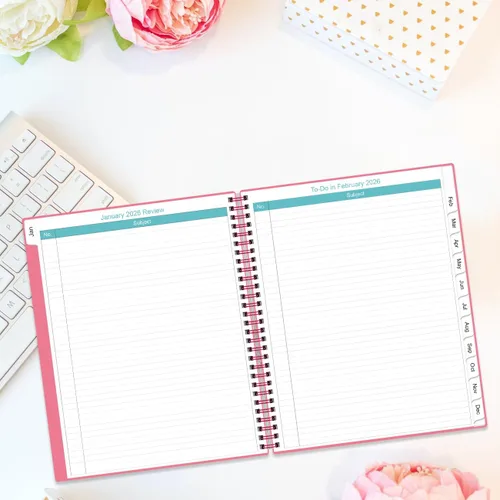 Miniatura 7 de Agenda mensual 2026-2027, calendario mensual de 18 meses, enero 2026 a junio 2027, dos páginas por mes, agenda de 9 x 11 pulgadas con pestañas, Rosa