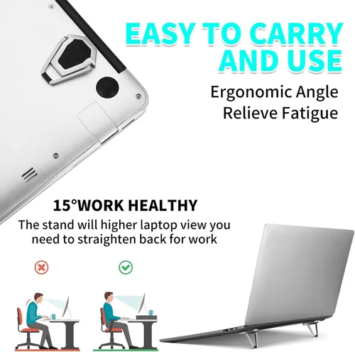 Miniatura 5 de Konohan 4 piezas de soporte portátil para teclado y laptop, mini elevador de teclado de aluminio, plegable y refrigerante, elevador ligero ajustable