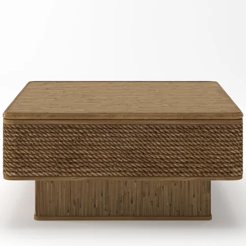 Miniatura 6 de 31.52" Square Lift Top Coffee Table with Storage, Natural Rattan & Hemp Rope, Adjustable Function, Vintage Farmhouse Center Table for Living Room