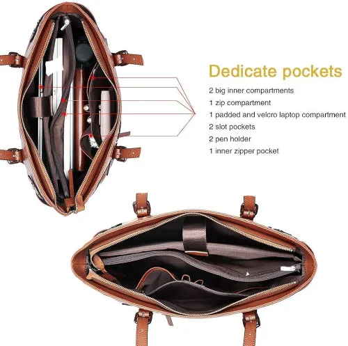 Miniatura 4 de Bolsas para ordenador portátil para mujer de cuero genuino maletín grande bolso de hombro para señoras bolsos de trabajo 156 pulgadas cartera