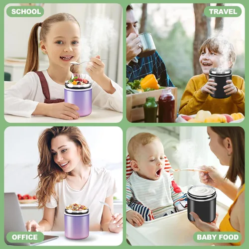 Miniatura 6 de Termo para comida caliente para niños, 15.8 onzas, recipiente de sopa a prueba de fugas, tarro de comida aislado de boca ancha con cuchara plegable