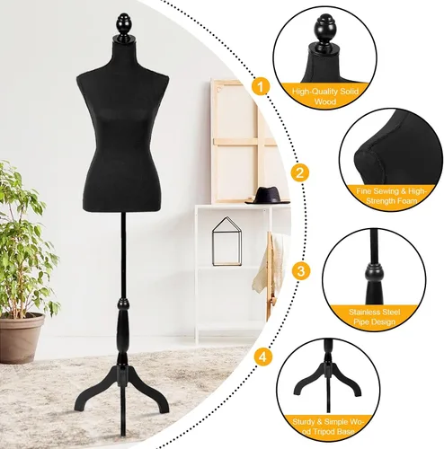 Miniatura 3 de Torso de maniquí de maniquí, forma de vestido ajustable de altura de 60 a 67 pulgadas, 4.1 libras ligero y fácil de mover cuerpo de maniquíes